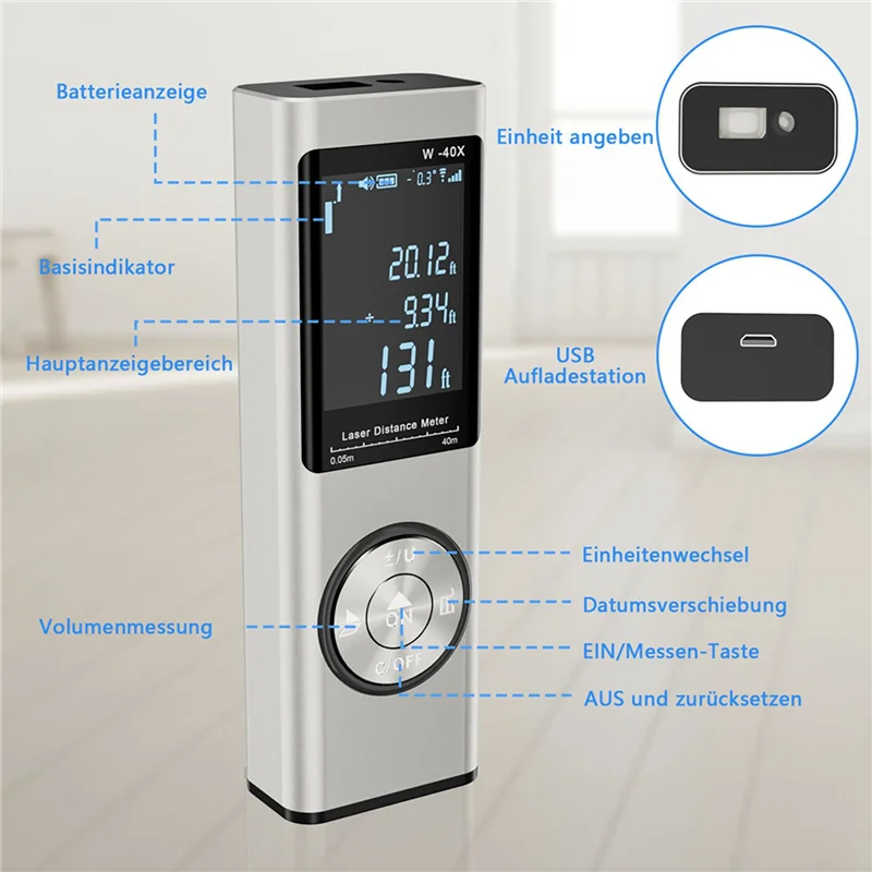 ABFY-3Pcs 40M Smart Digital Laser Distance Meter Range Portable Rangefinder Range Finder Mini Handheld Distance