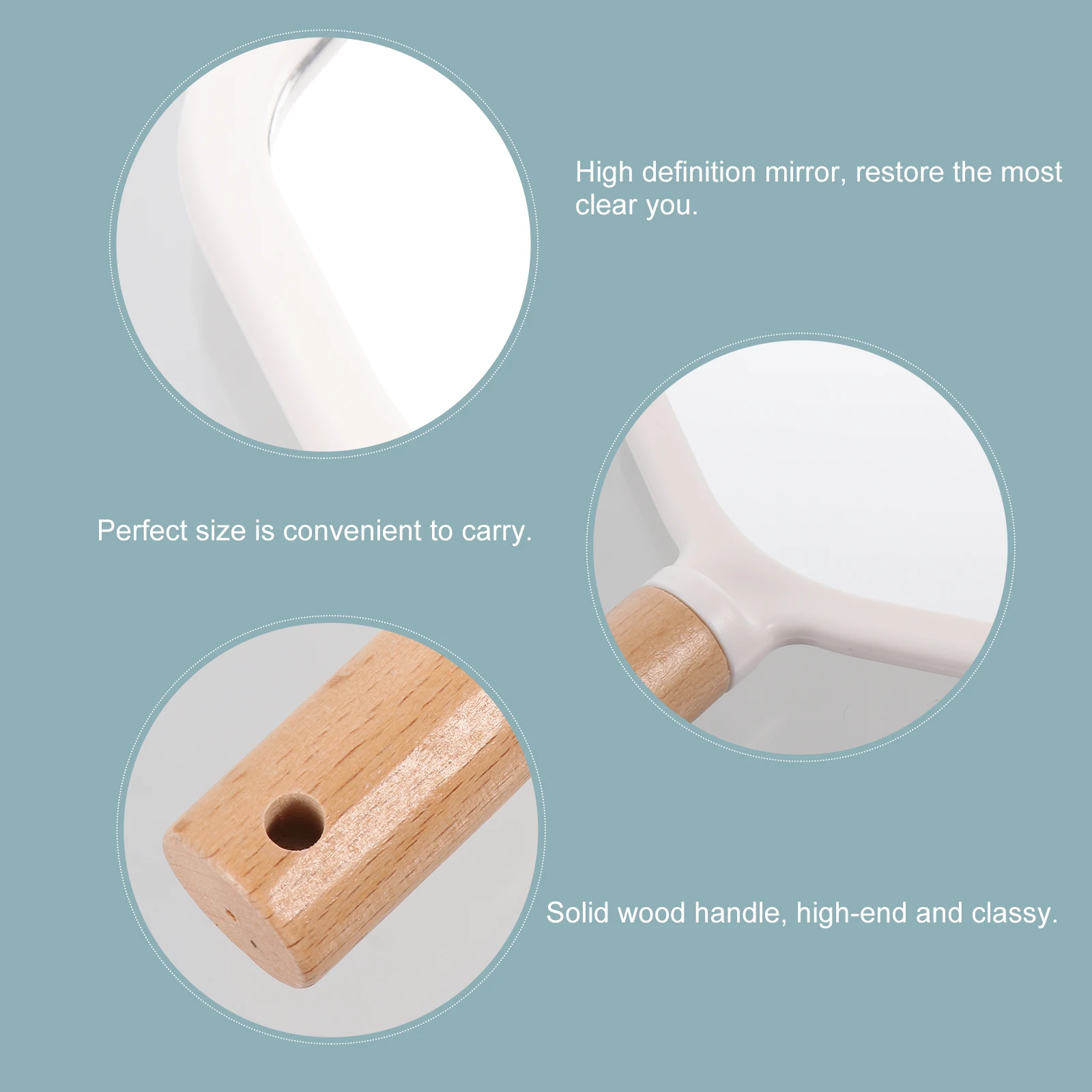 1 قطعة الخشب الصلب المحمولة مرآة ماكياج يده بيضاوي الشكل عالية الوضوح مرآة السفر ماكياج التبعي #2