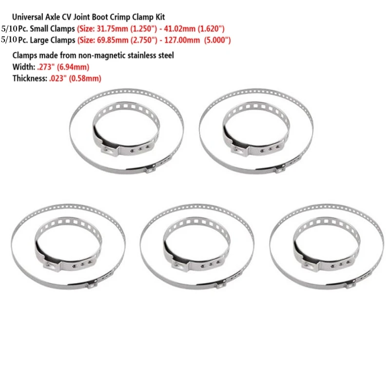 10-20PCS Stainless Steel CV Boot Crimp Clamp Kit Adjustable Axle Driveshaft Joint Boot Clamp 30‑40mm 70‑127mm Car Chassis Repair