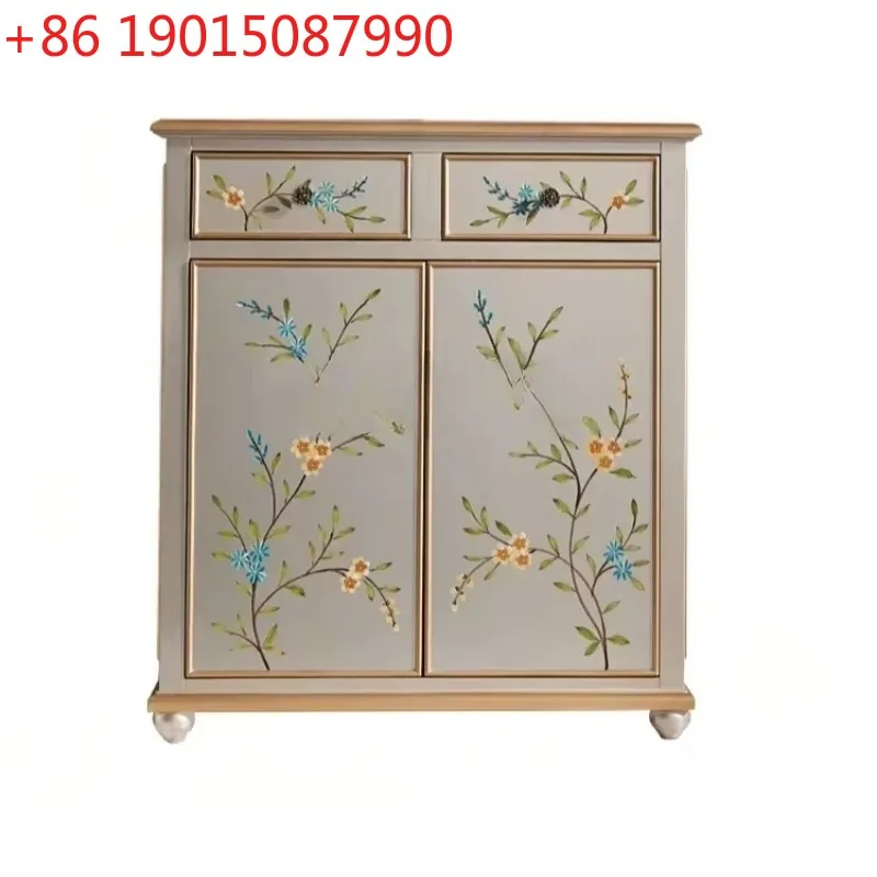 

A50 High-end European style, home door, American retro painted simple entry solid wood entrance storage cabinet