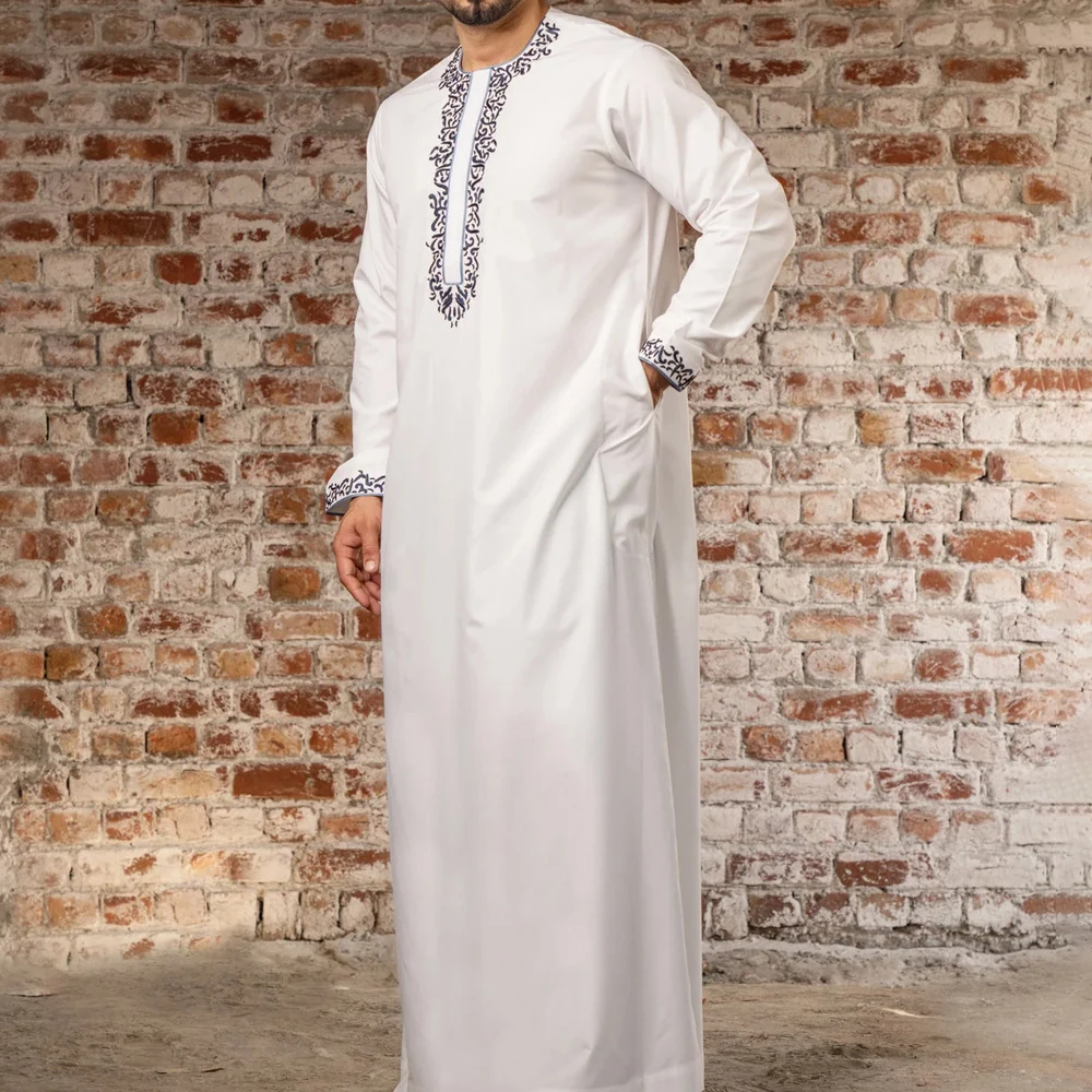 Vestido longo preto bordado masculino, moda muçulmana, árabe, Dubai e Paquistão, vestuário islâmico, Arábia Saudita, novo, 2024