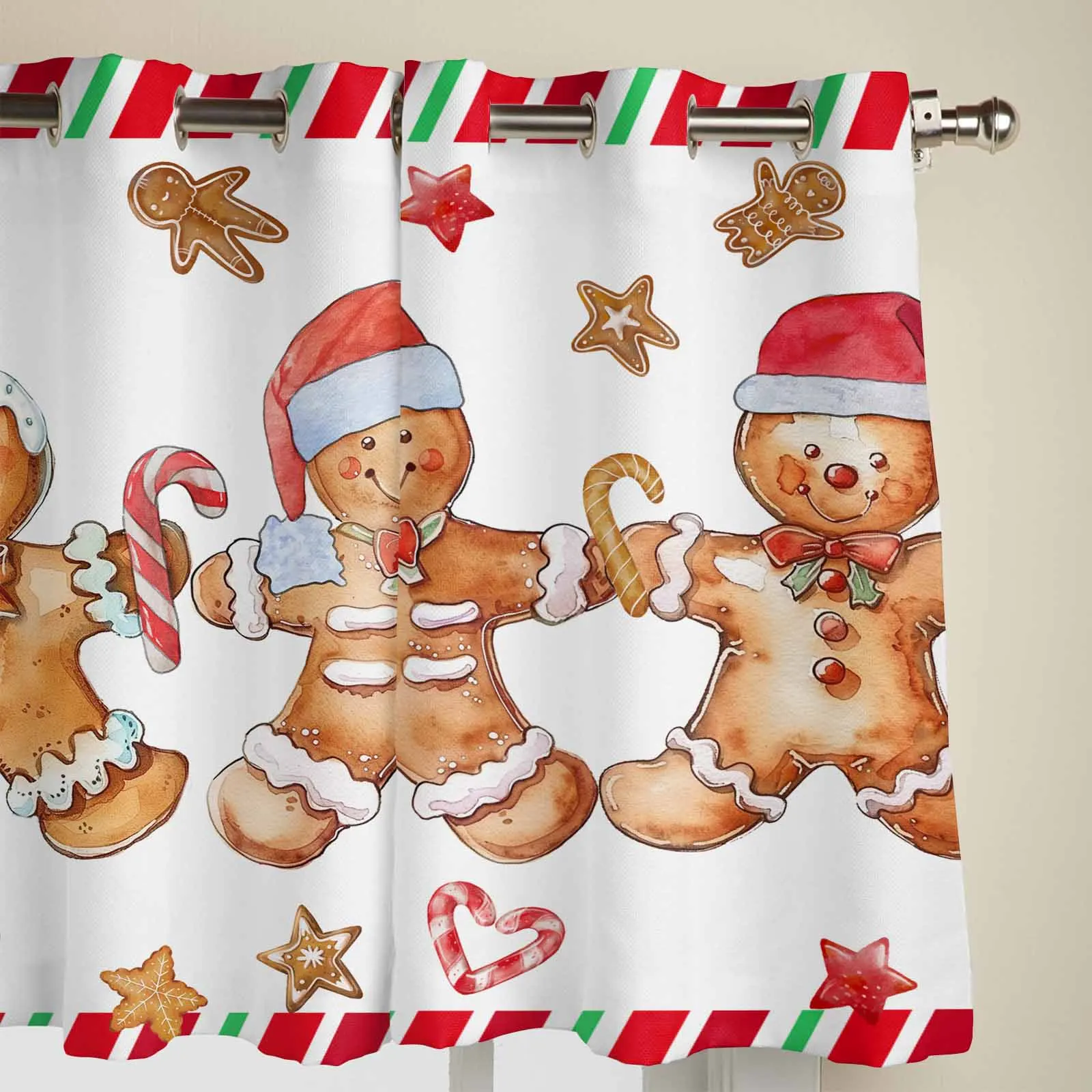 Christmas Gingerbread Man Hand Drawn Window Curtains Printing Curtains for Living Room Modern Design Bedroom Decor Drapes