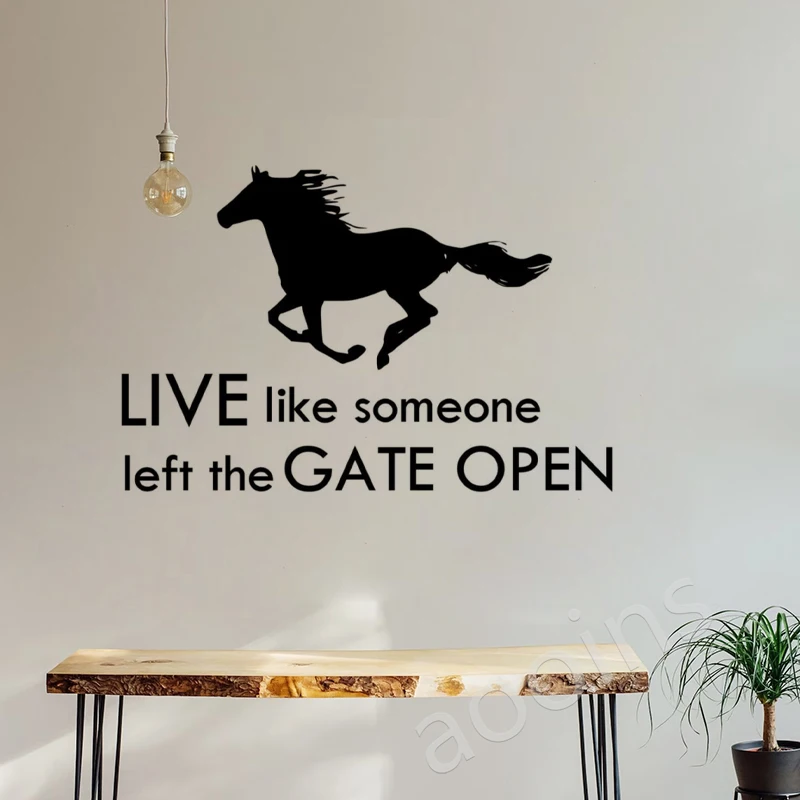 Horse Wall Stickers Art Decor - Live Like Someone Left The Gate Open Horse Cowboy Wall Quote Vinyl Decal