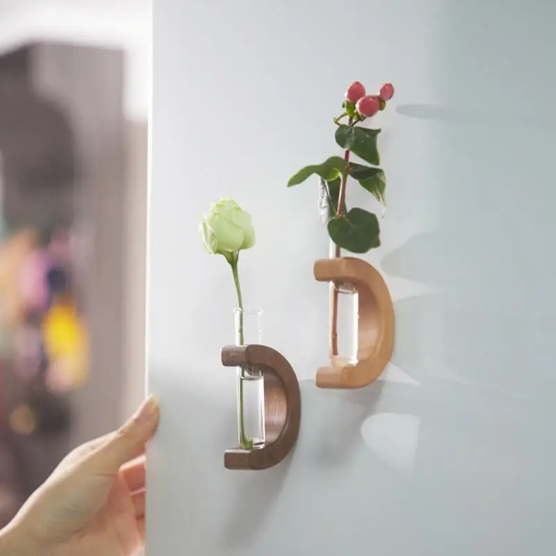 Fridge Magnet Wood Vase refrigerator vase home wall decoration Magnetic Plant Holder Flower Pots hydroponic flower vase