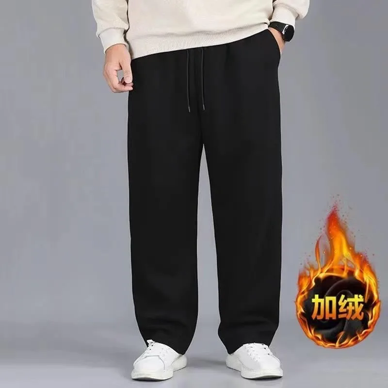 10XL حجم كبير صوف مبطن ركض دافئ مع مكبل الكاحلين رجل سراويل تقليدية القطن الراحة ملابس شتوية حجم كبير 160 كجم ارتداء