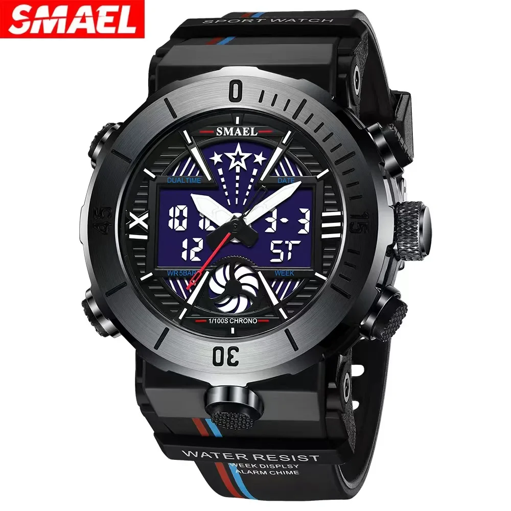 

SMAEL 8051 Military Quality Mens Sports Watches Digital Alarm Military Clock Shock Led Watch Waterproof Dual Display Watch