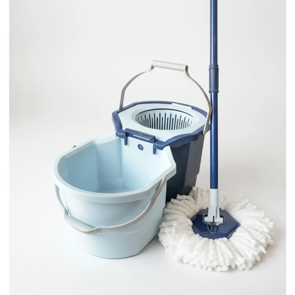

Professional Spin Mop with 2-Bucket System, Microfiber Head for Deep Cleaning, Easy Wringing Floor Mop for Home Use