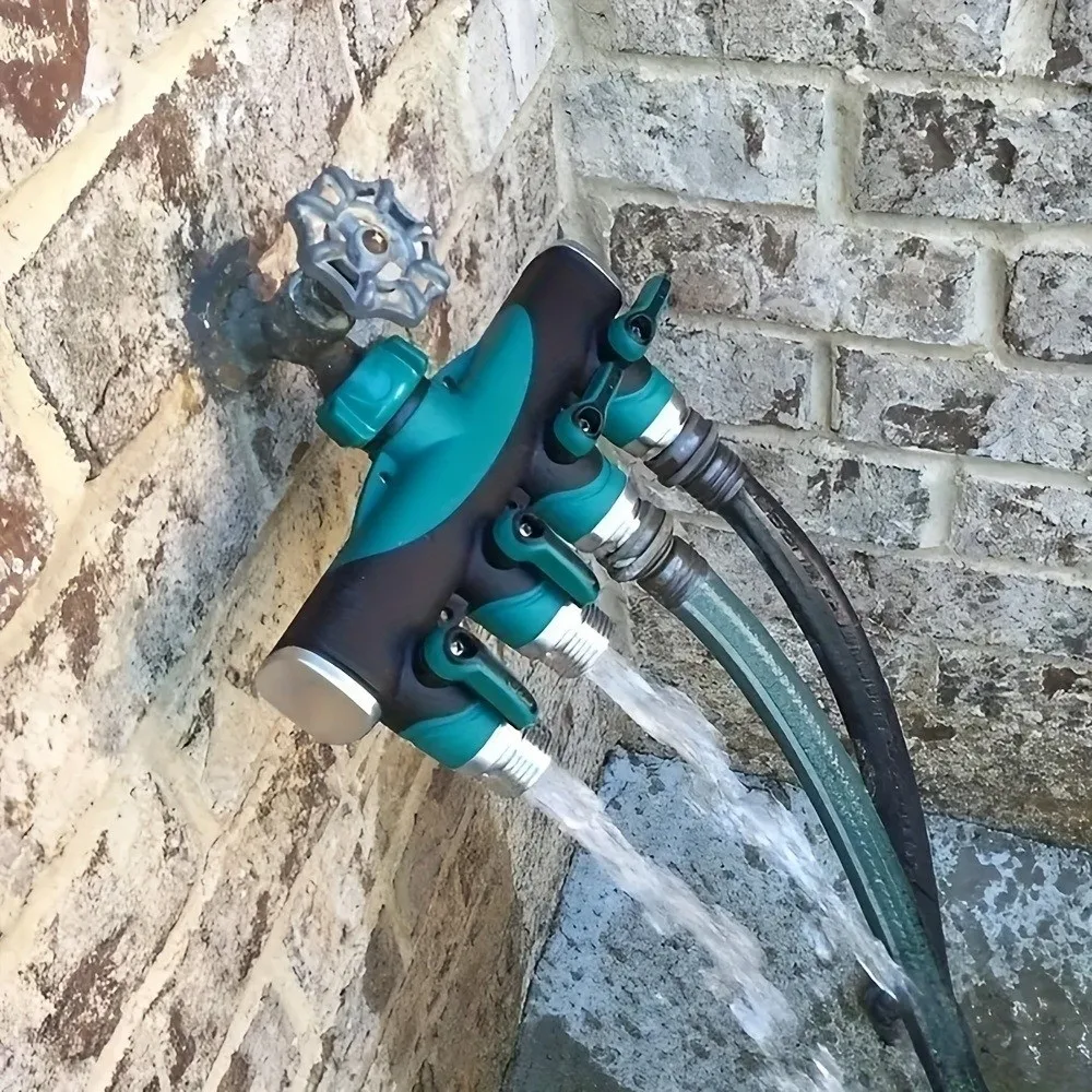 3/4 Inch 4 Way Hose Connector Splitter Adjustable Zinc Alloy Water Tap Hose Splitter Distributor Corrosion Resistant