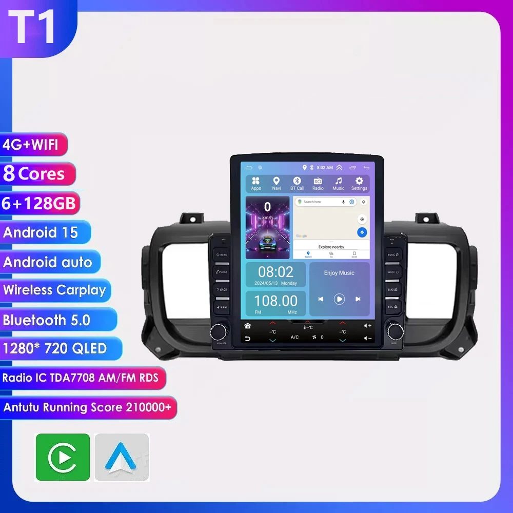 9.7 inch Android 16 Carplay voor Citroen Jumpy 3 SpaceTourer, Peugeot Expert 3 en Toyota Proace 2016-2021 multimediaspeler voor auto's