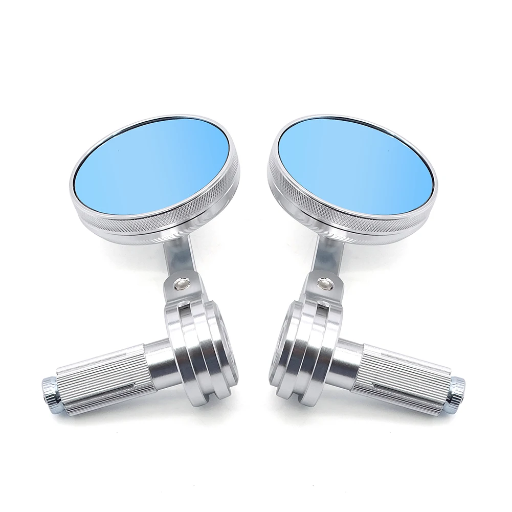 CNC Aluminum Vintage Motorcycle Bar End Rear View Mirror Blue Glass Anti-Glare 13-14mm 17-18mm Handlebar Reflector Mirrors