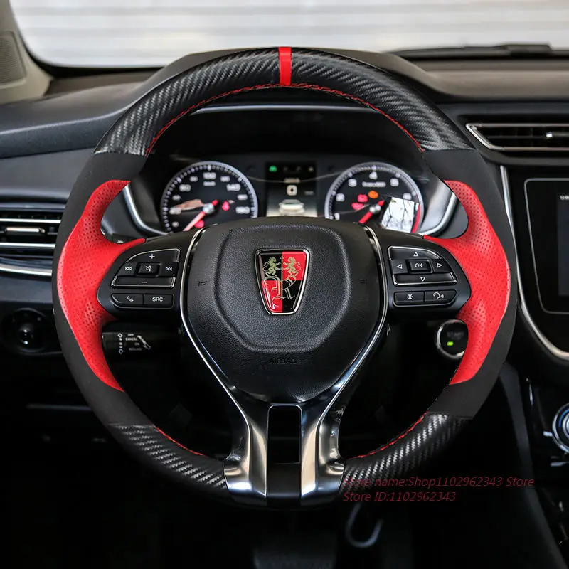 

For Roewe RX5 i6 i5 RX3 eMAX RX8 e550 350 Carbon Fiber Leather Hand Sewn Steering Wheel Cover Wrap Car Interior Accessories