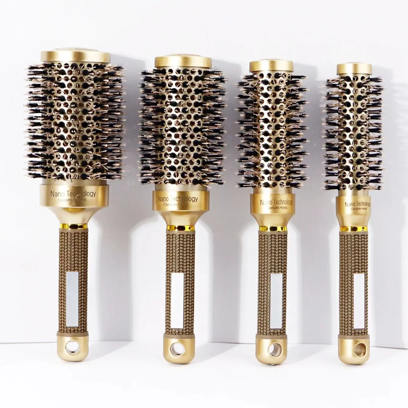 

1pc Aluminum Tube Round Barrel Hair Curling Brush- Gold Anti Static Round Rolling Brush Special for real hair wigs