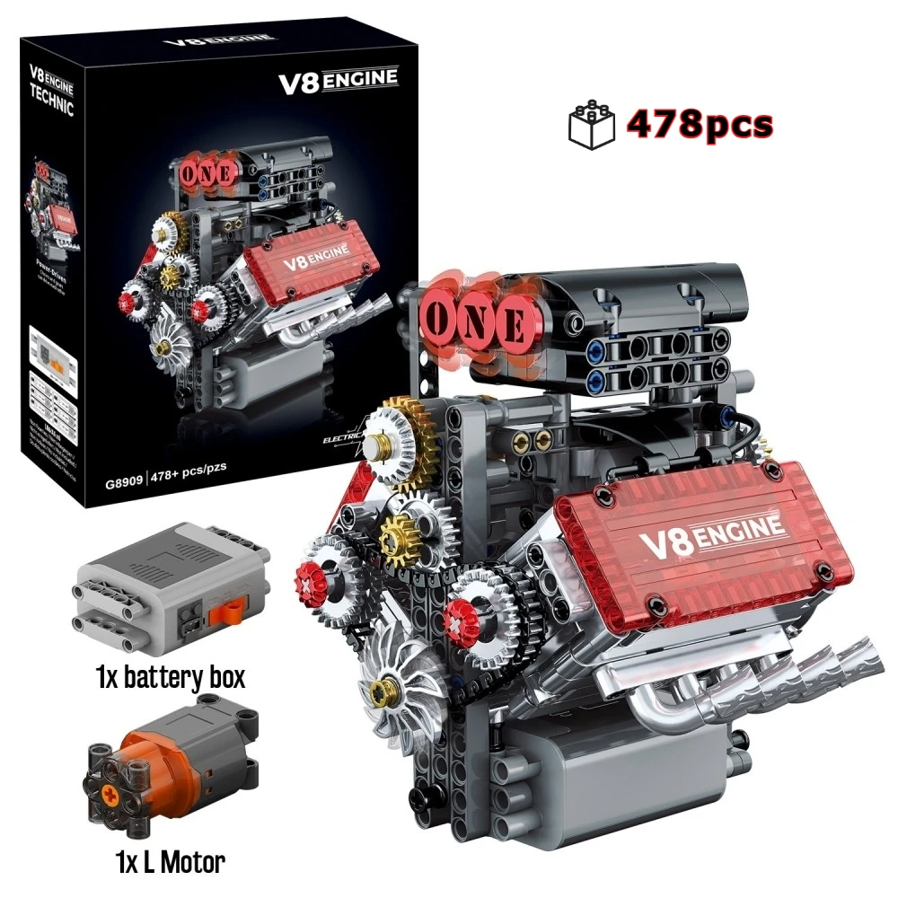 478PCS Technic V8 Motormodel Gemotoriseerde Mechanische Building Kit Collector Display Cadeau Voor Volwassenen Kinderen Kerst Decor