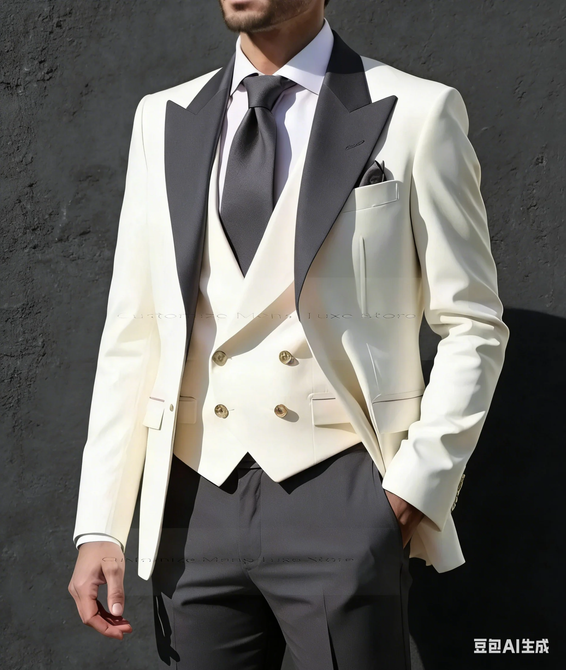 

2025 Men's Suits Wedding Male Clothing Single Breasted Peak Lapel Slim Fit Blazer Prom Party 3 Piece Jacket Pants Vest