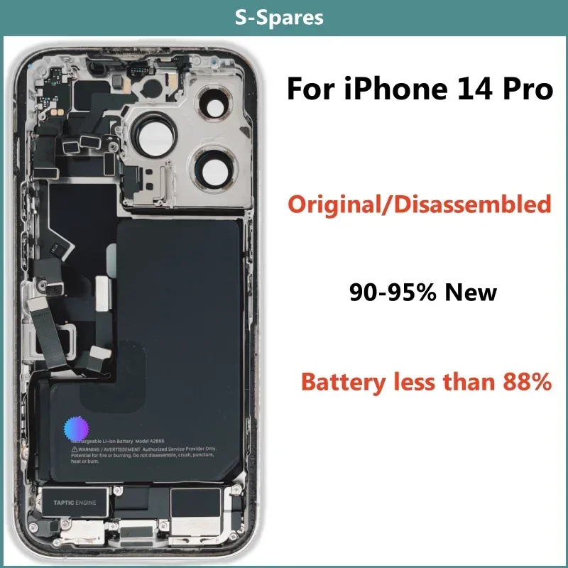 90% New, Original Disassembled Middle Frame Housing Back Glass Cover For iPhone 14 Pro ,with Battery NFC Wireless Assembly