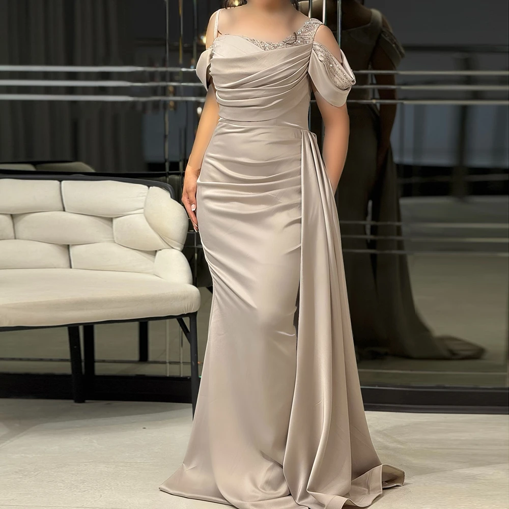 

Customized A-line Evening Dresses Floor-length Square Collar Sleeveless Prom Gown Fashion Sequined Pleat Draped Party Gown