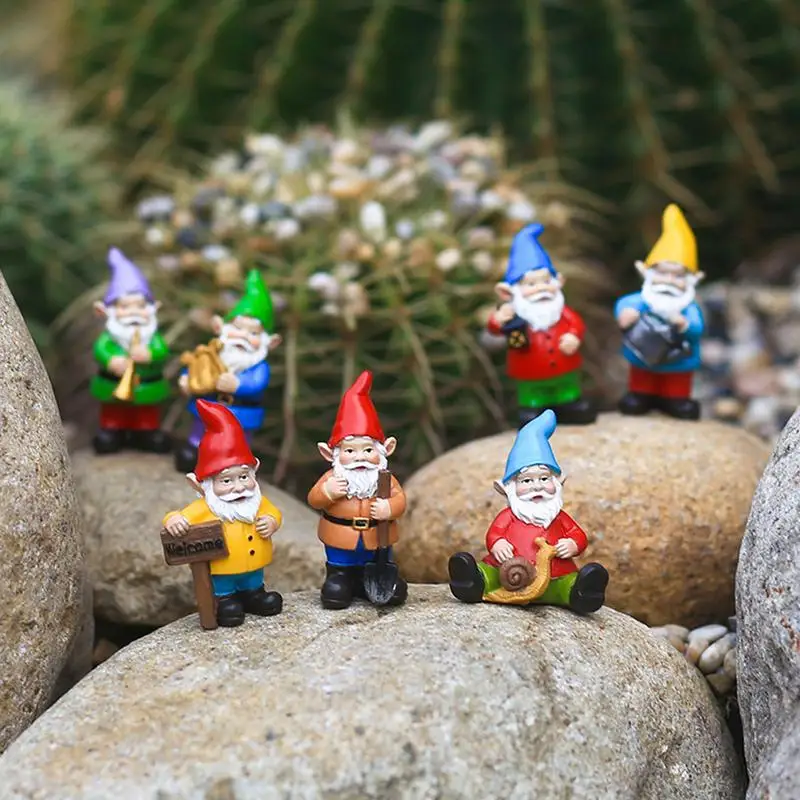 Garden Gnome Figurines Seven Dwarfs Yard Ornaments Cute Patio Yard Lawn Porch Decoration Mini Sculptures For Home Office Cafe On