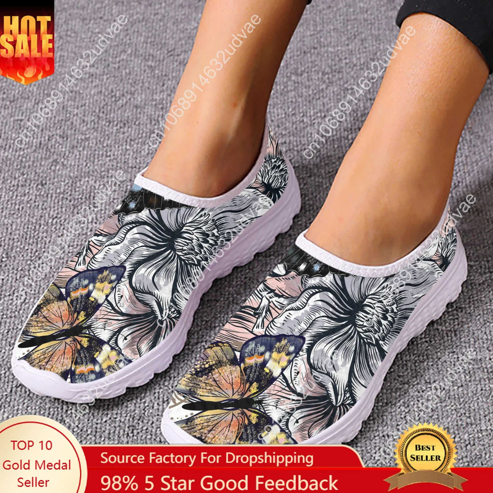 

Boho Butterfly Loafers For Women Monarch Butterfly Comfortable Breathable Slip On Shoes Boho Flower Mesh Shoes Flats