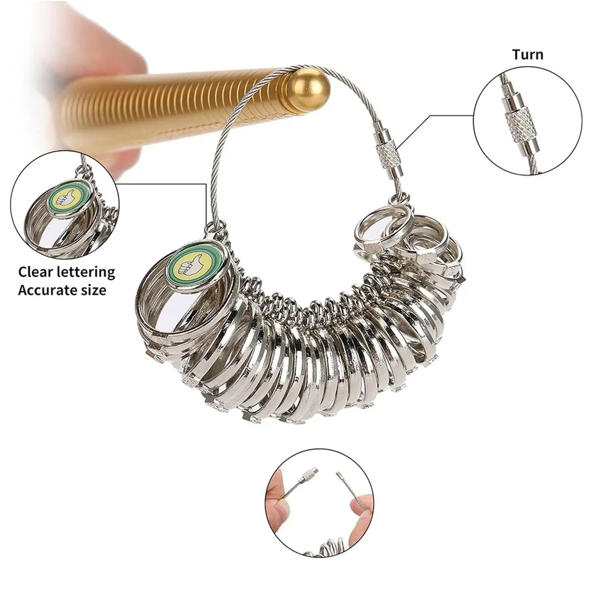 【BAAQ】 Ring Mandrel Sizer Finger Measuring Stick Handle Hammers Jewelry Tool for Jewelry Making
