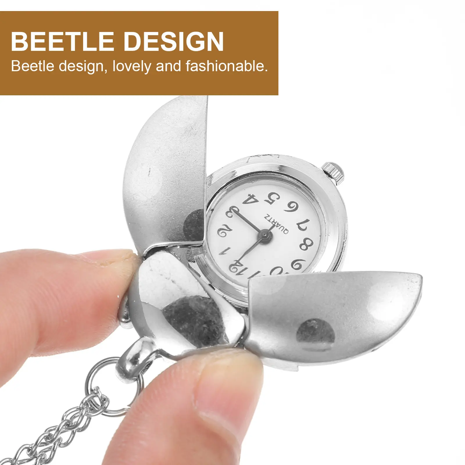 1Pcs Vintage Beetle Design Pocket Watch Retro Style Zinc Alloy Quartz Movement Decorative Hanging Chain Pendant for Clothing
