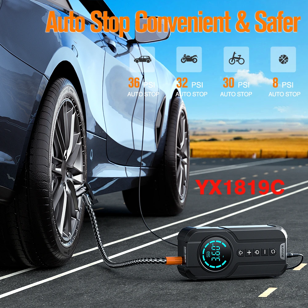 BUVAYE Wireless/Wired Air Pump 150PSI Digital Car Inflator Tire Pump Portable Car Air Compressor Motorcycle Bicycle Boat Tire