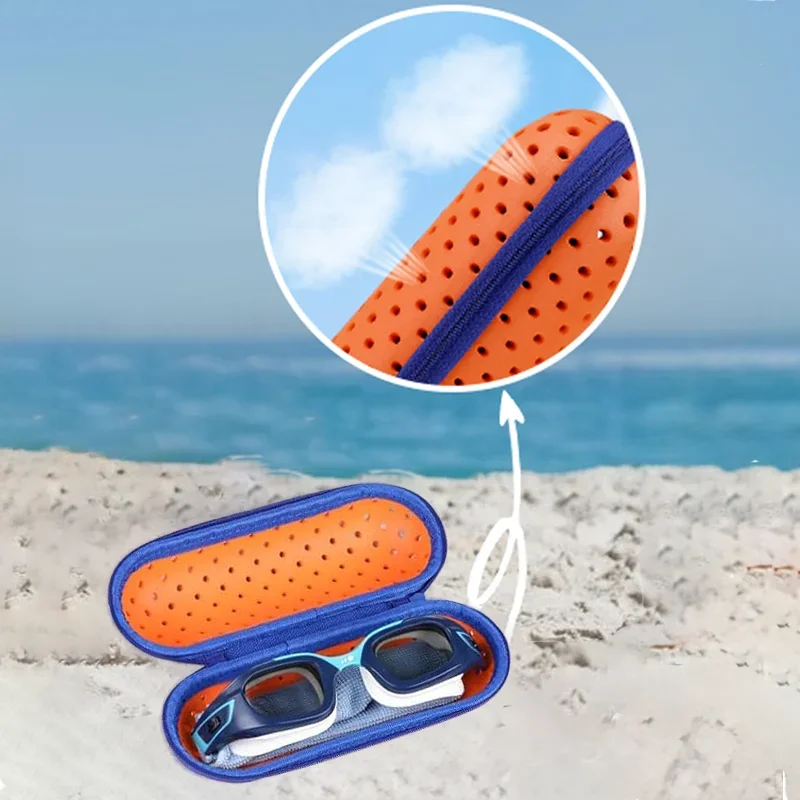 EVA-Weichbrillenetui zum Schutz von Schwimmbrillen, Schwimmausrüstung, atmungsaktiv, mit Drainageloch, tragbar, für alle Altersgruppen. – Detail 5