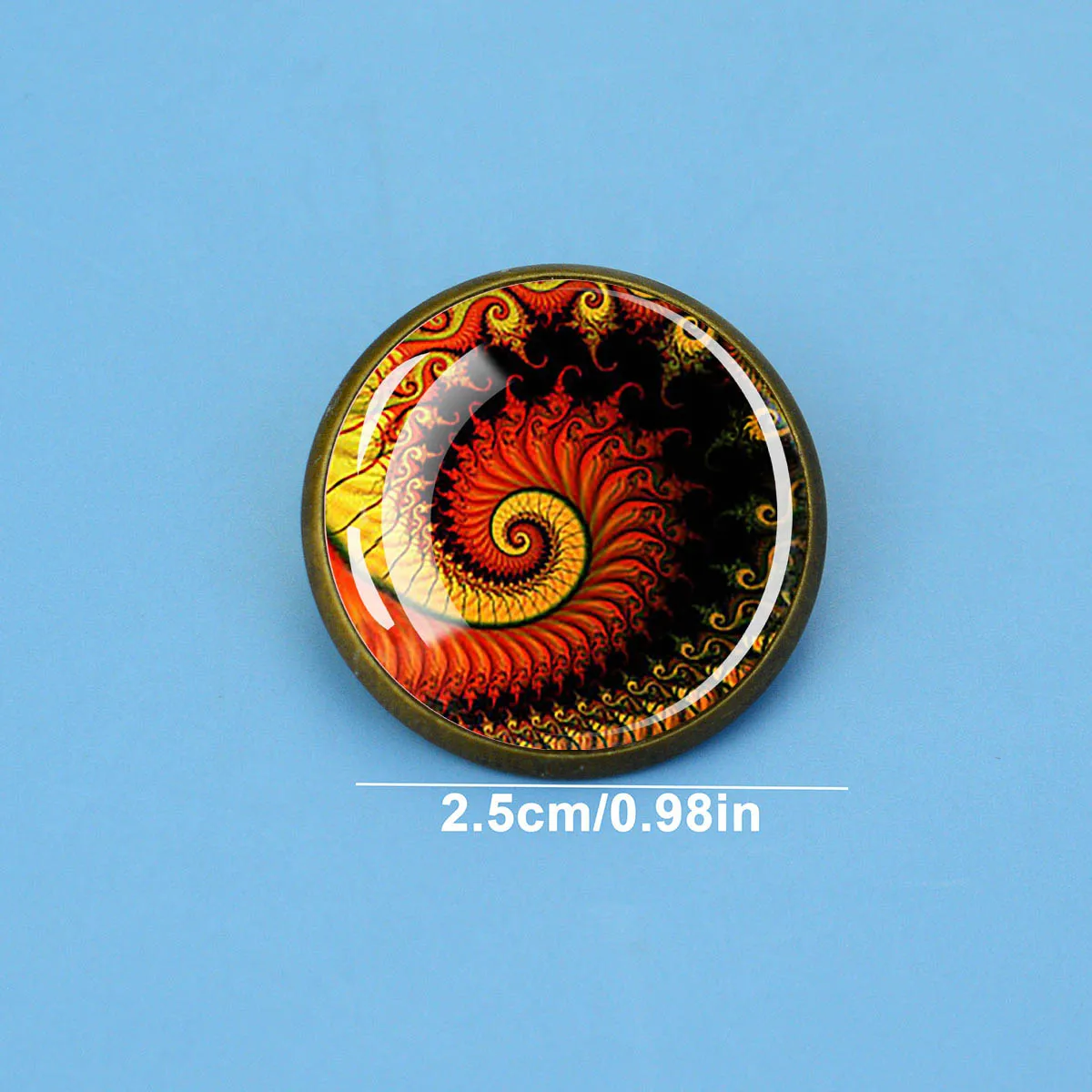 Math Fractal Pattern Brooch Glass Dome Lapel Pin Fashion Accessory for Jackets Backpacks Daily Wear Collectible Ornament Gift