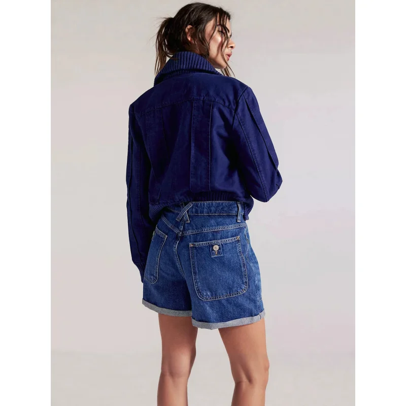Summer Casual Cowboy Shorts for Women Versatile Flip Leg Double Pocket Drawstring Simple Commuter Style 2026