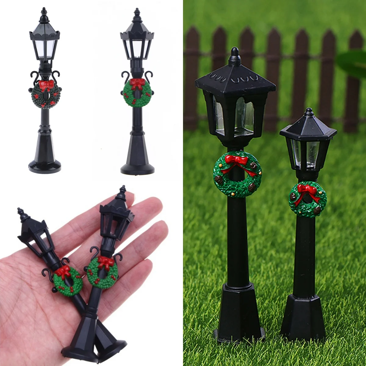 1Pc 1/12 Dollhouse Miniature Christmas Park Village Street Lamp Doll Streetlight Country Decor Toy Home Decor Yard Ornament