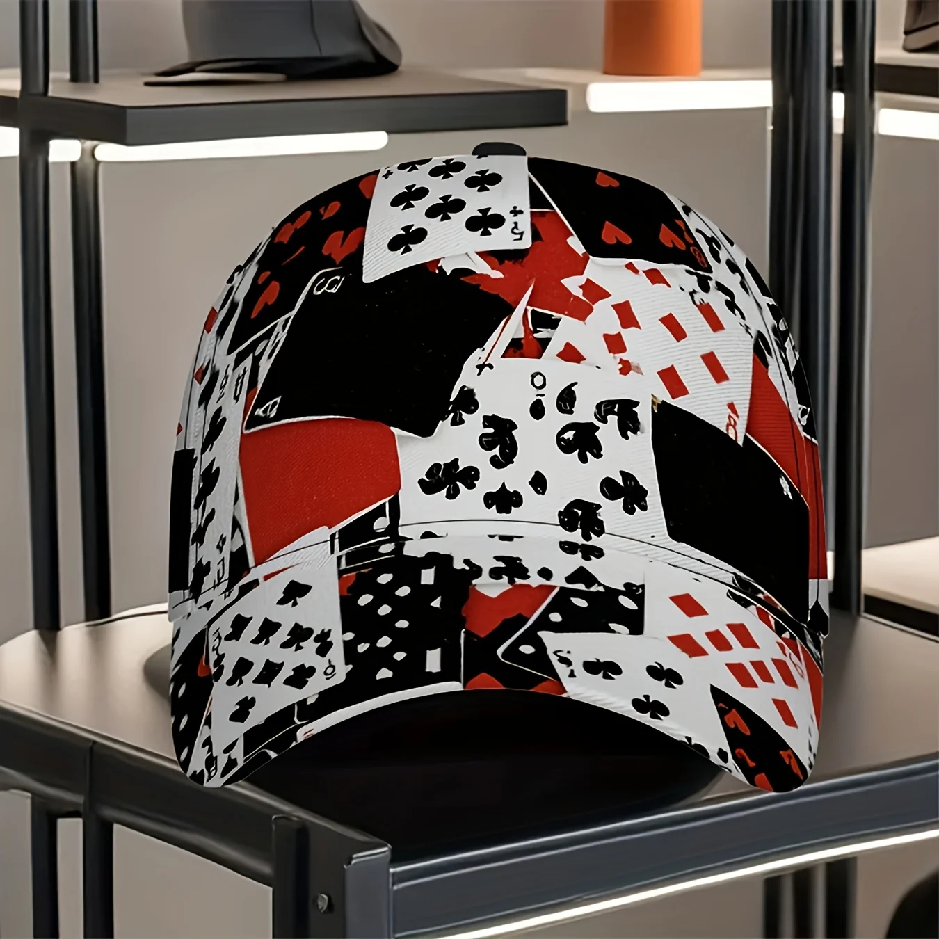 1pc Adjustable Lightweight Baseball Cap with Spade & Heart Symbols, Full-Body Print Breathable Buckle Closure Hat, Machine Washa
