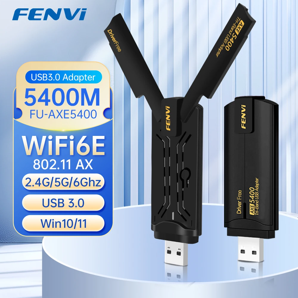 FENVI AXE5400 WiFi 6E USB Adapter Dongle Tri Band 2.4G/5G/6GHz 802.11AX USB3.0 WiFi6 Network Card MU-MIMO Driver Free For Win 11