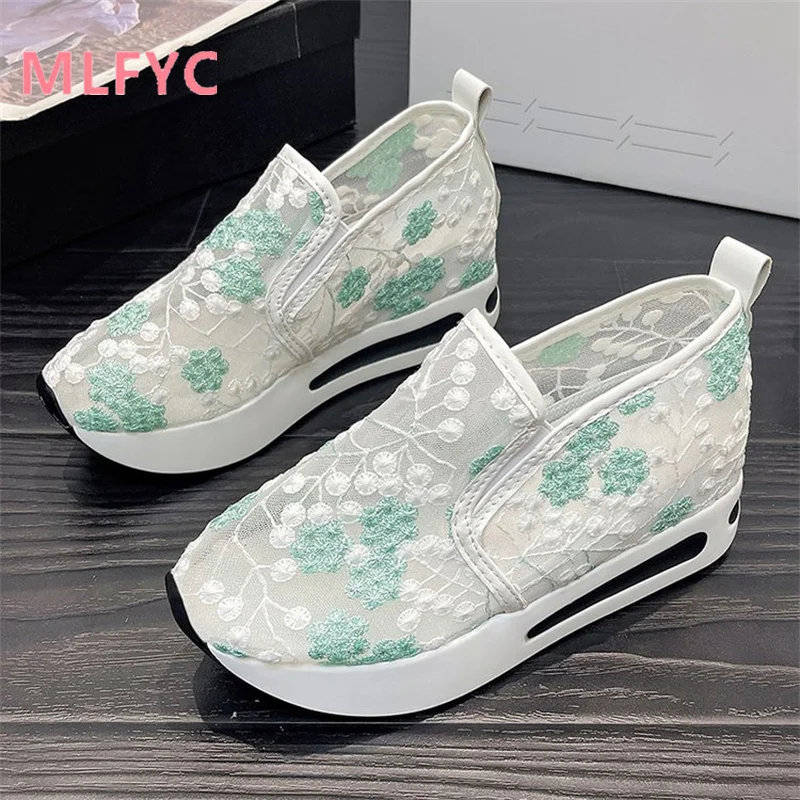 

Single Shoe Women's Spring New Lace Mesh Casual Elevated ladies Single Shoes Fashion Flat Sole Single Shoes