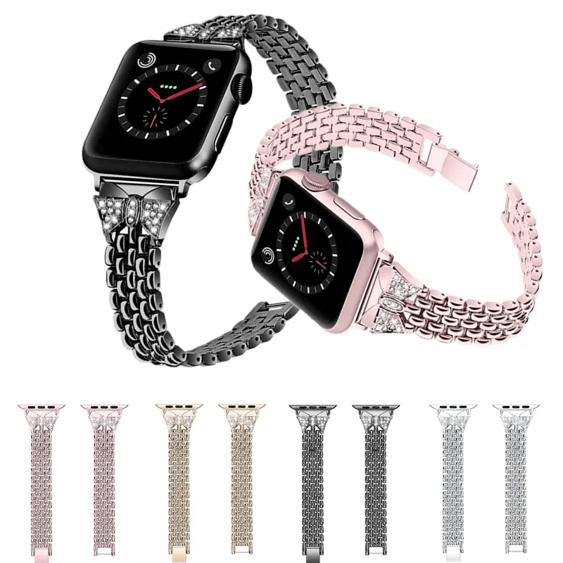 FF-15bd สำหรับสายคาด APPLE WATCH 38มม.-42มม. นาฬิกาผู้หญิงเครื่องประดับสร้อยข้อมือสแตนเลสสตีลเพชรส่องแสงเป็นประกายวิบวับสำหรับ iWatch 6 5 4 3 2