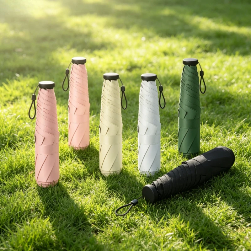 Memory Fabric Automatic Folding Umbrella Ultra Light Black Coating UV Protection Compact Travel Sun Parasol for Women 초경량 우산