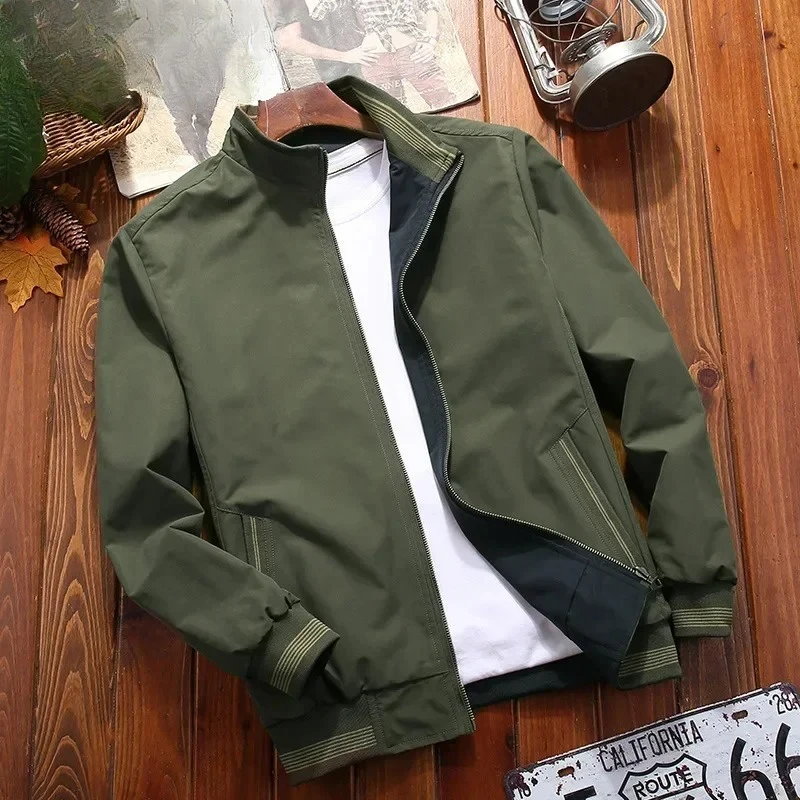 

2025 Spring Autumn Men Jacket New Mens Double Sided Wear Stand Collar Casual Jacket Youth Trend Jacket for Men Clothing