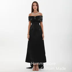 Cheap Prom Dress Customized Off Shoulder Boat Neck Beading Ankle Length A Line Saudi Arabic Evening Dresses Formal Occasion Gown