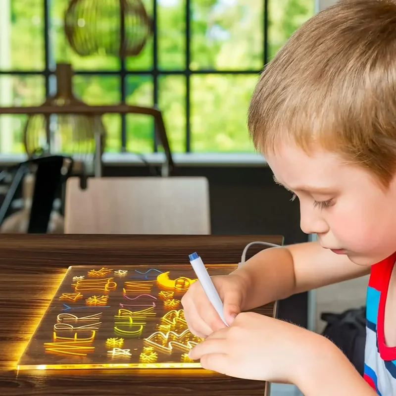 Rotulador acrílico brillante para niños, tablero de dibujo borrable, LED luminoso, juguetes de dibujo, tablero de mensajes de letras, regalo de