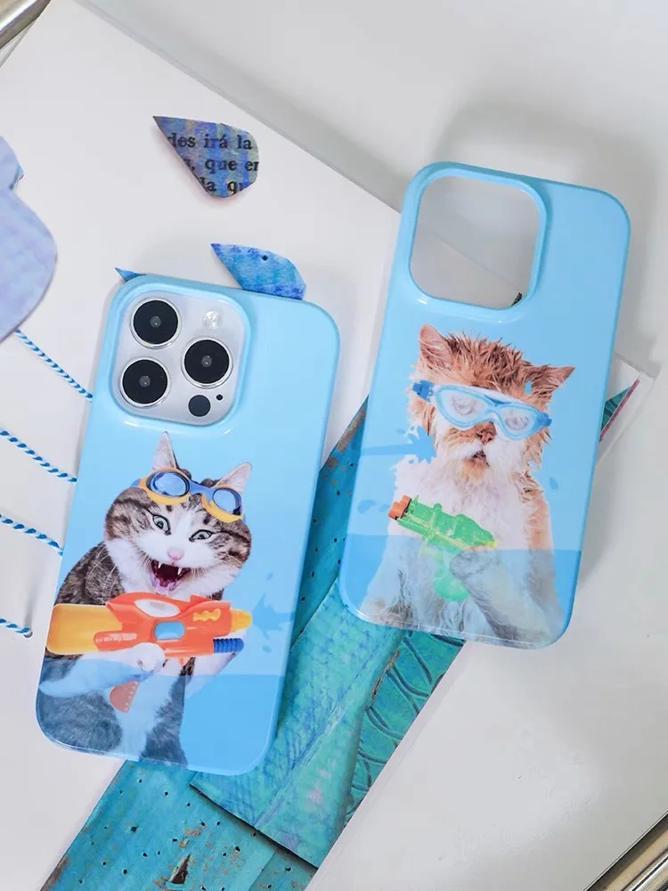 Swimming Pool Couple Cats Case for IPhone 15 Pro 15 14 13 Pro Max 12 Mini 11 Pro Plus 7 8 X XS XR Protective Hard PC CoverSummer