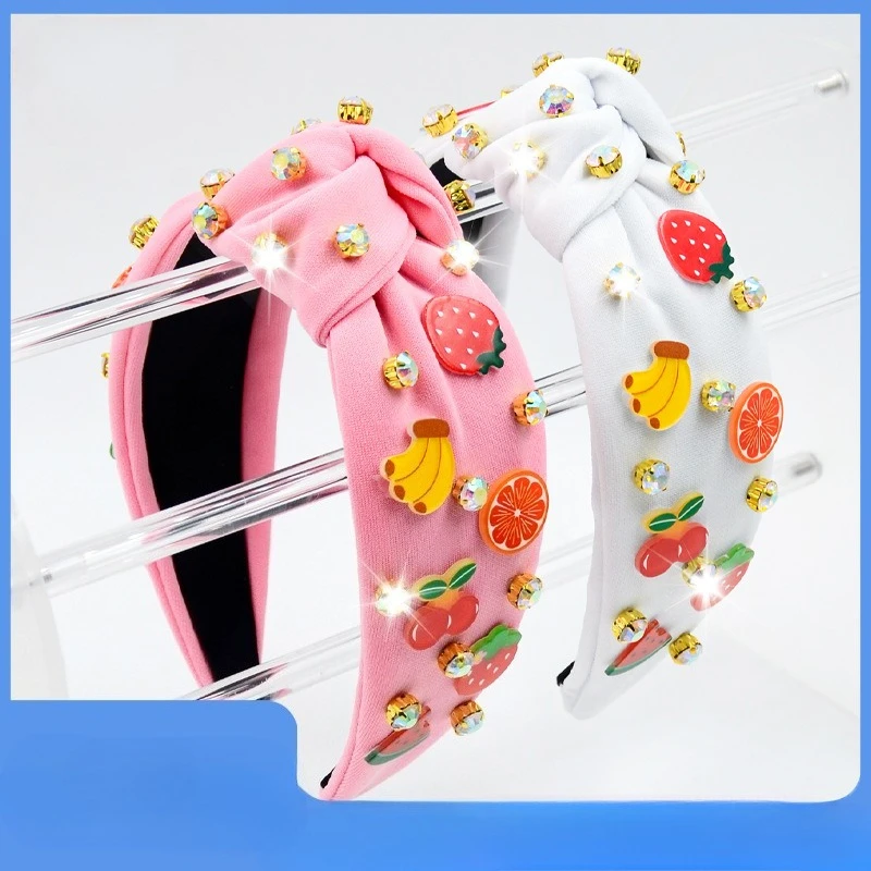 

Summer Rhinestone Fabric Headband - Fruit Accent Hairband - Fashion Knot Design for Women