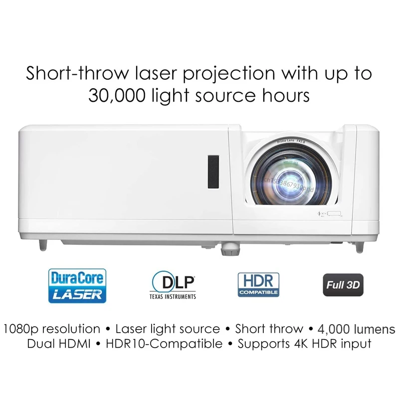 Optoma Laser Short Throw Projector 3D 4000 Lumens For Home Theater 1080P Compatible 4K HDR Beamer Cinema EL400HST GT1090HDRx