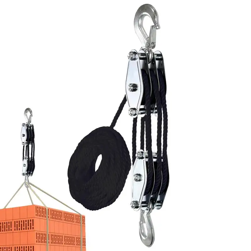 Block And Tackle Pulley System 50ft 3 Rope Pulley Hoist With 6:1 Lifting Power Heavy Duty 2200 Lbs 50ft Ratchet Puller Hoist