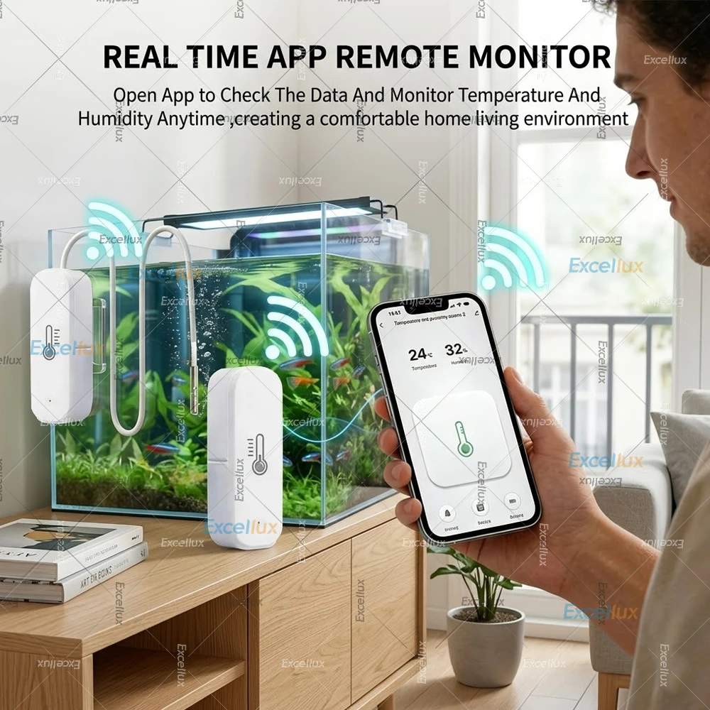 

Датчик температуры и влажности Zigbee с внешним датчиком-зондом, умный термометр-гигрометр, удаленный монитор для помещений/аквариумов