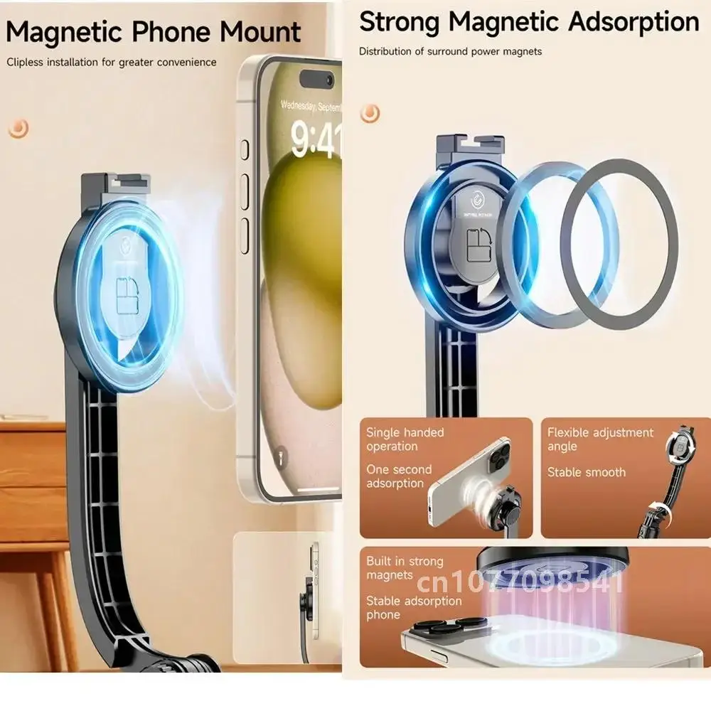 Magnetic Mini Selfie Stick ขาตั้งกล้องพร้อมรีโมทไร้สาย Bluetooth สําหรับ Magsafe IPhone 15 Android Monopod