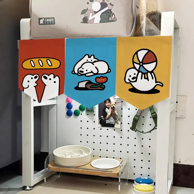 VIKAMA Cartoon Animal Noren Curtain Triangle Flag Hanging Half Door Curtain for Kitchen Partition Custom