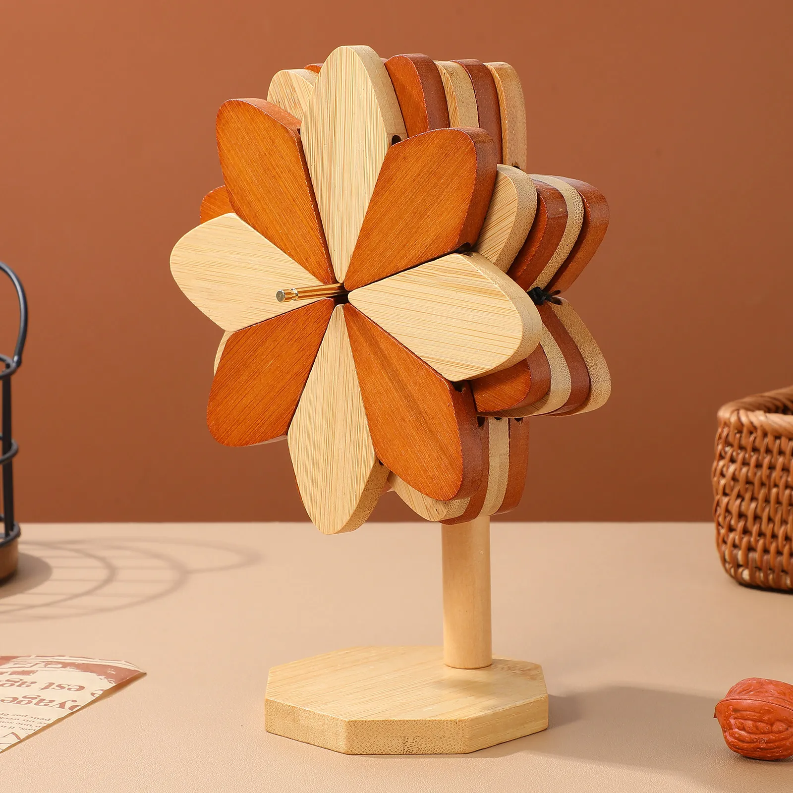 1Set Windmill Shape Heat Resistant Trivet Pads Expandable Hot Pot Holder Dining Table Countertop Protector Bamboo Wood Trivets