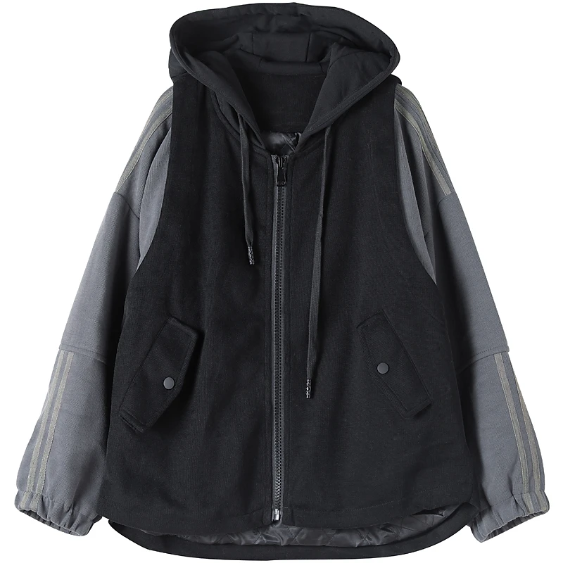 Jaqueta de Aodão Versátil com Capuz para Mulheres Plus Size, Estilo Retro, Manga Longa, Quente, Nova Coleção Outono Inverno...