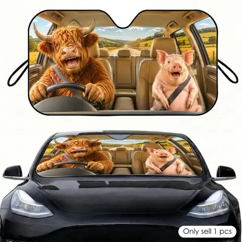 Floral cow & flower crown pig Sun Visor Portable Car Front Windshield Sun Curtain Heat Insulation Auto Sun Protection Accessory