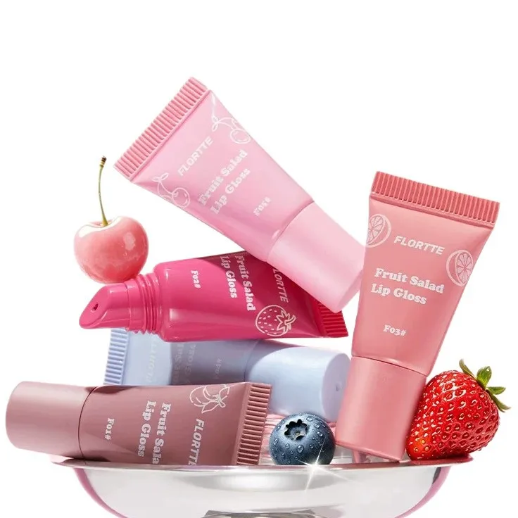 

FLORTTE Fruit Salad Series: Tinted Lip Balm, Tube Lip Gloss, and Mirror-Finish Hydrating Lip Gloss
