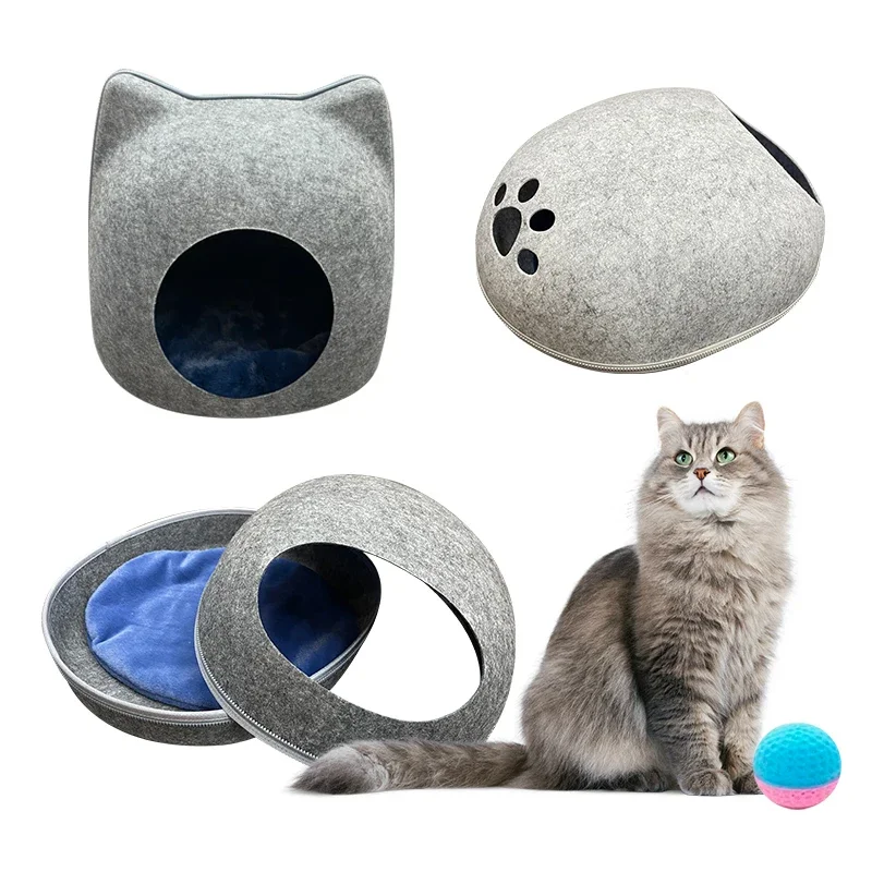 Felt-cloth cat tunnel with mat for warm donut cat bed