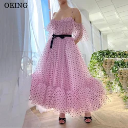 OEING Pink Dot A-line Prom Dresses Contoured Floor Length Zipper Back vestidos de novia Fairy Evening Party Dresses For Women